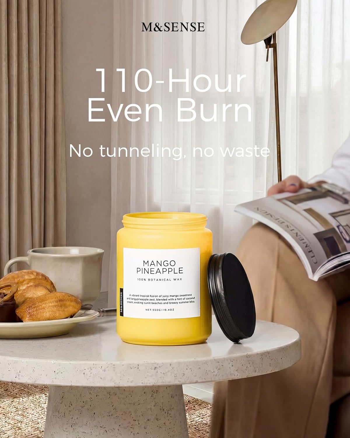 M&SENSE Eucalyptus & Mint Scented Jar Candle, Large 19.4oz Natural Soy Wax, 110-Hour Long Lasting Non-Toxic Clean Burning, Fresh Smelling Home Aromatherapy for Spa Stress Relief, Gifts for Men Women