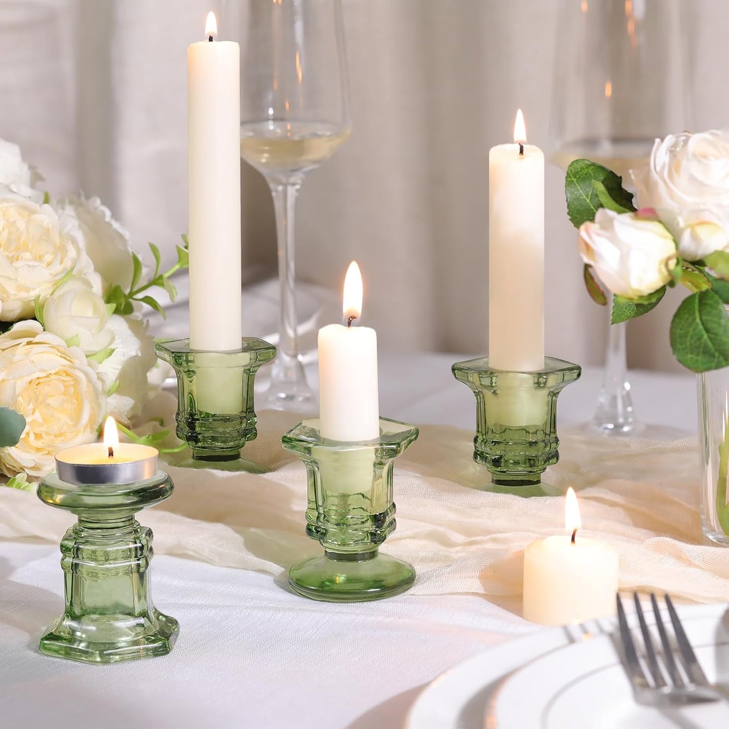 Lanttu Candlestick Holders Bulk, 12 Pcs Glass Candle Holders Set Clear, Crystal Taper Candle Holder for Wedding, Table Centerpiece, Home Decoration