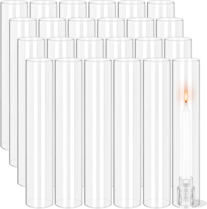 24 PCS Hurricane Candle Holder, 2.5" W x 14" H Open Ended Glass Candle Cylinder Sleeve, Clear Glass Cylinder Candle Holder, Open Flame Candle Chimney Tube Cover, Bottomless Cylindrical Glass
