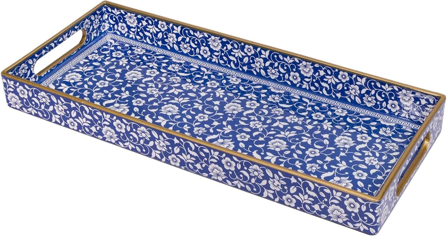 MAONAME White Decorative Tray, Plastic Serving Tray with Handles, Rectangular Moroccan Trays, Long Narrow Trays for Bathroom, Kitchen Counter, 13.8" X 6" X 1.57"