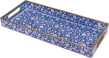 MAONAME White Decorative Tray, Plastic Serving Tray with Handles, Rectangular Moroccan Trays, Long Narrow Trays for Bathroom, Kitchen Counter, 13.8" X 6" X 1.57"