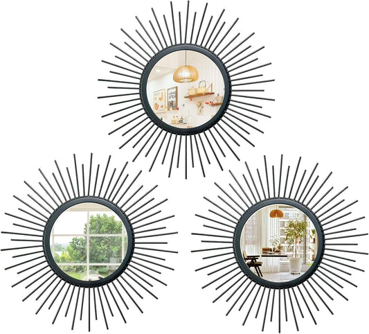 3 Set Gold Sunburst Mirrors for Wall Decorative Metal Mirrors Small Mirror Sets Decor Hanging Mirror Wall Sculpture for Bedroom Living Room Entryway