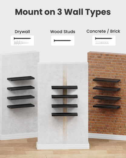 Amada Homefurnishing Floating Shelves, Paulownia Wood Wall Shelves for Living Room/Bedroom/Kitchen/Home Office, Wood Floating Shelf for Home Storage & Organization, Set of 4, 15.75″L x 5.91″W x 0.98″H