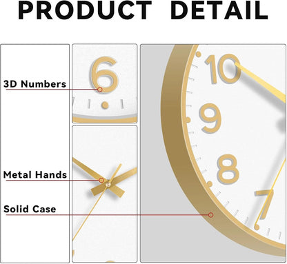 Roymnie Wall Clock Green, Silent Wall Clocks Battery Operated 8 Inch-Modern Non Ticking Analog Clock Decorative for Kitchen Office Bathroom Bedroom(Gold)