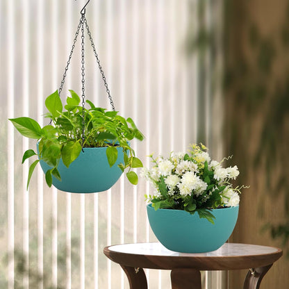 Meowell 10 inch Hanging Planters for Indoor Outdoor Plants, 2 Pack Hanging Flower Pots with Drainage Holes and Chain for Garden Porch, Plastic Hanging Baskets for House Plants, Speckled Grey