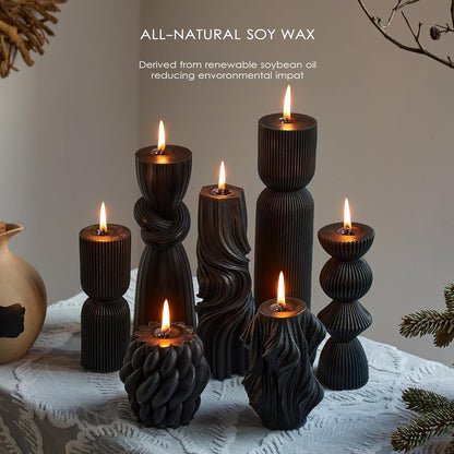 7-Pack Pillar Candles - Soy Wax Handmade Ribbed Candles for Home Decor, Housewarming Gift, Shelf & Table Decor - Aesthetic Modern Candles Set (White)