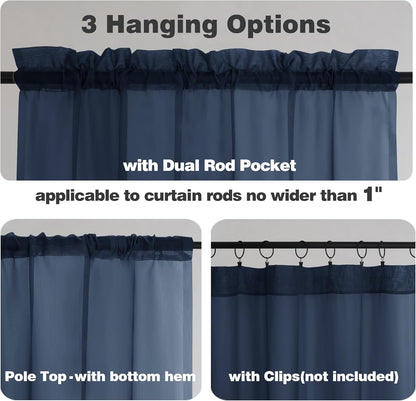 Chyhomenyc Sheer White Valances for Windows 2 Pack, Small Window Curtains for Living Room Bathroom Cafe Laundry Basement, Modern Top Dual Rod Pocket Voile Curtain, 42W x 14L inches, White - Colors B