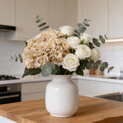 Kimura's Cabin 6pcs White Hydrangea Artificial Flowers Silk Fake Hydrangeas Faux Hydrangea Flowers with Stems for Wedding Bouquets Arrangement Home Table Centerpieces Baby Shower Party Decoration