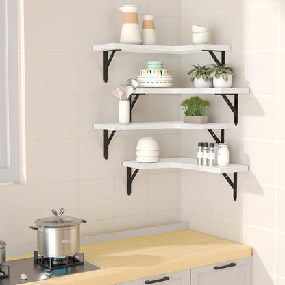 ROMGUAR CRAFT Corner Floating Shelves Wall Mounted Set of 4, Rustic Wood Storage Display Shelves for Home Decor, Bathroom, Kitchen, Bedroom, Living Room, Office (Black)