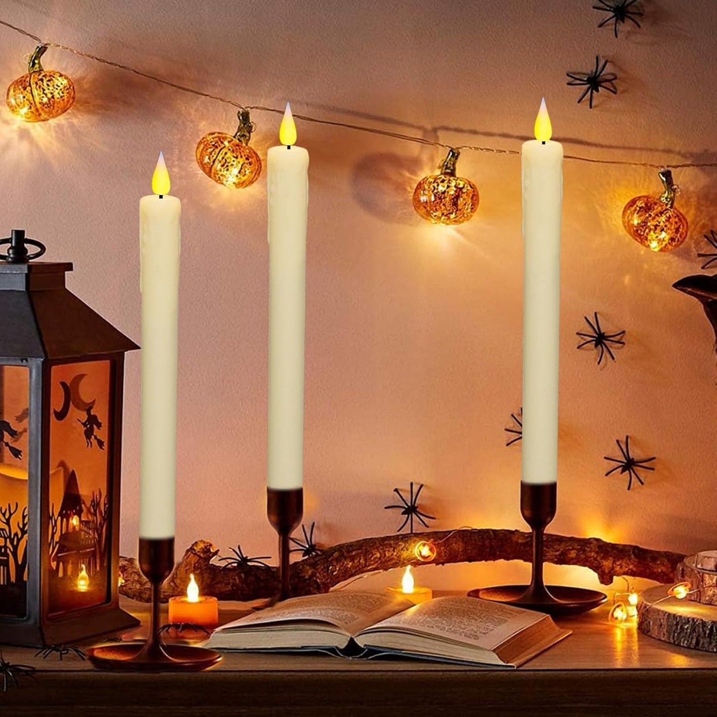 KSWING Upgraded Real Wax Short LED Flameless Taper Candles with Remote, 6 PCS White Candlesticks Battery Operated 3D Flickering - 6" Realistic Fake Candle Sticks for Home/Wedding/Fireplace Xmas Decor