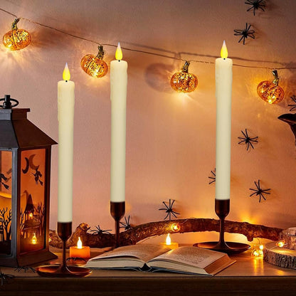KSWING Upgraded Real Wax Short LED Flameless Taper Candles with Remote, 6 PCS White Candlesticks Battery Operated 3D Flickering - 6" Realistic Fake Candle Sticks for Home/Wedding/Fireplace Xmas Decor