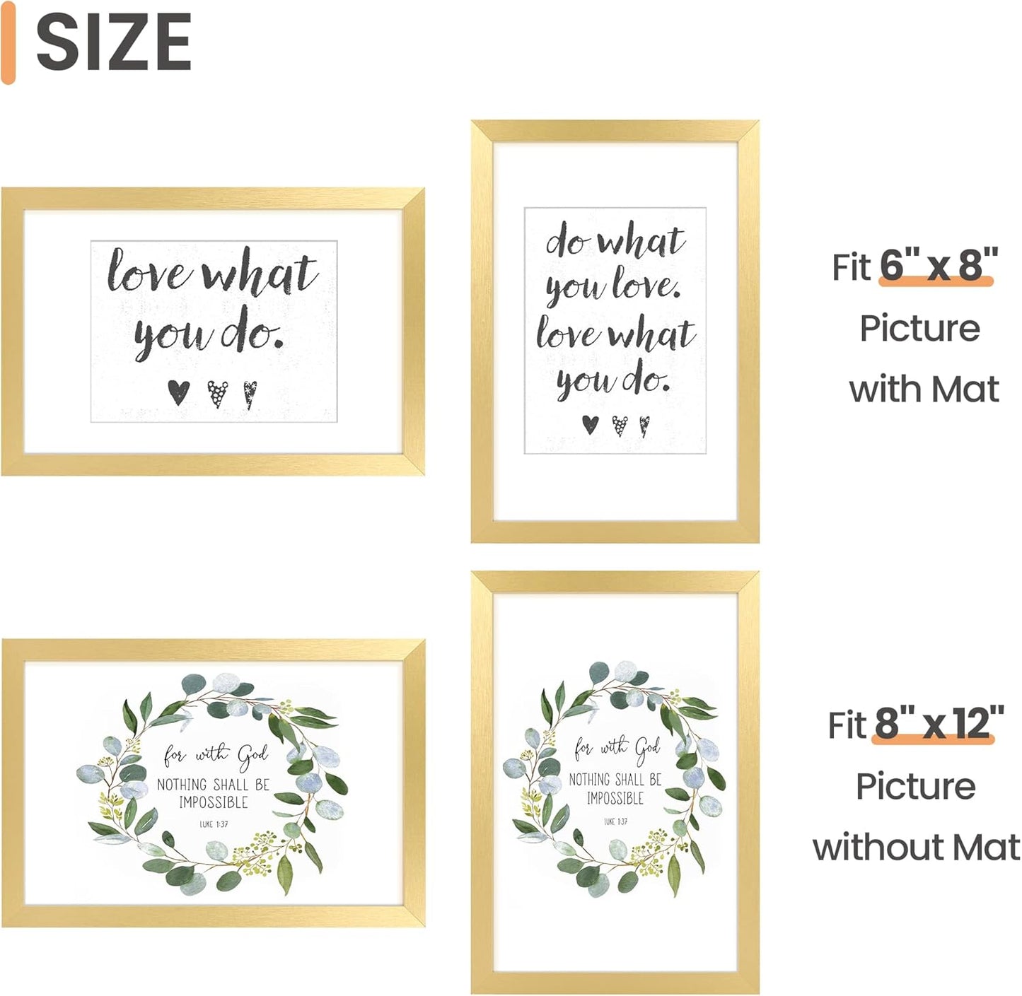 upsimples 11x14 Picture Frame Set of 5, Display Pictures 8x10 with Mat or 11x14 Without Mat, Wall Gallery Photo Frames, Black