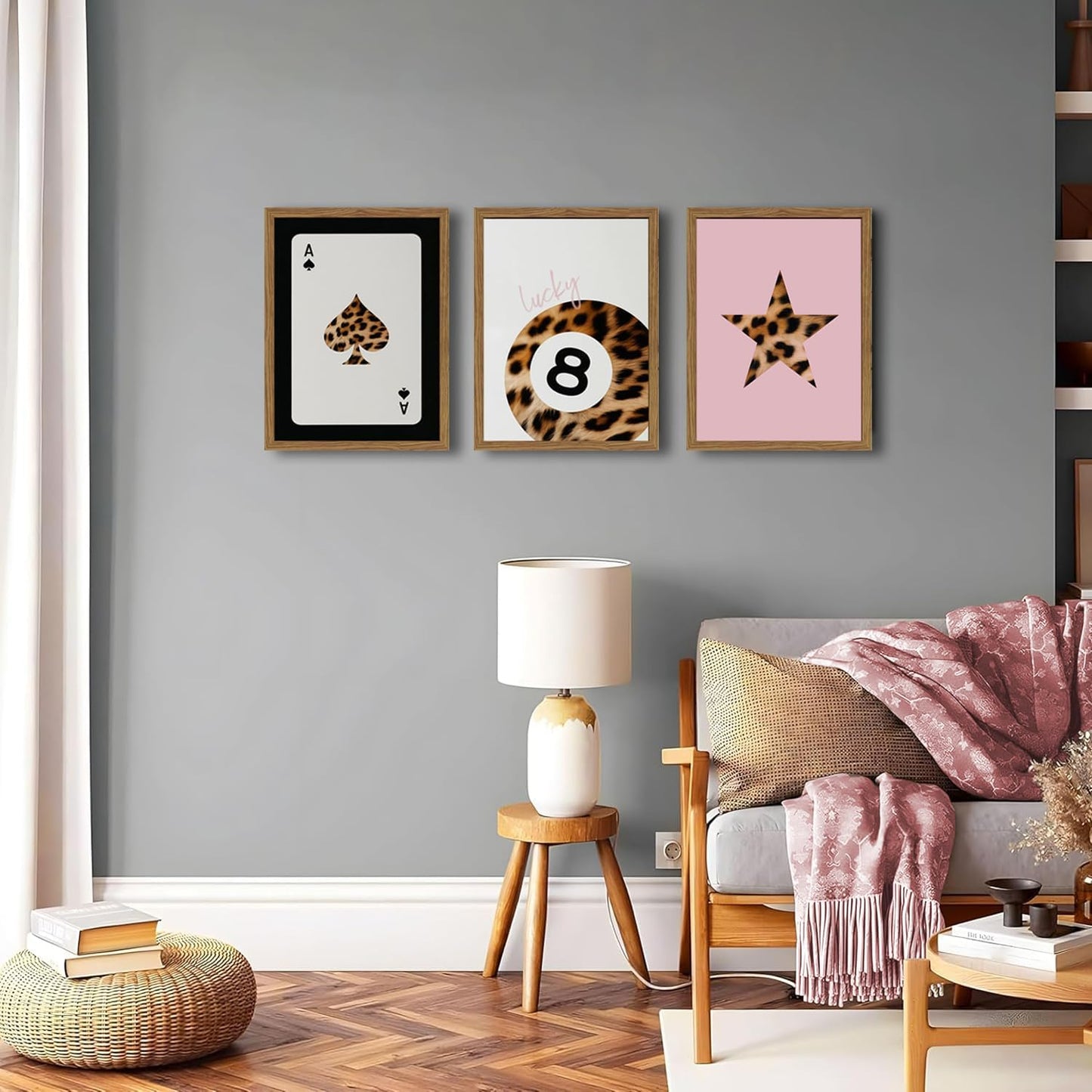 Western Wall Art Set of 3, Southwestern Cowboy Playing Card Wall Decor, Longhorn Bull Skull and How Lucky are We Poster Canvas Painting Prints for Bedroom Living Room 12x16 inch Wood Framed