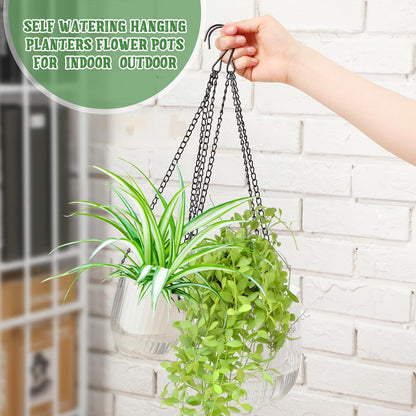 Maxcheck 4 Pcs Self Watering Hanging Planters Indoor Gift 6.5'' 4.5'' Hanging Flower Pots Baskets Outdoor Self Watering Plant with 3hooks Drainage Holes for Home