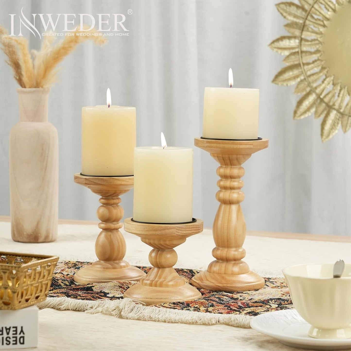 Wood Pillar Candle Holder: 3Pcs Rustic White Candle Holders for Pillar Candles Wood Candle Holders Distressed Wooden Farmhouse Candle Holder Large Rustic Candle Holder for Fireplace Table