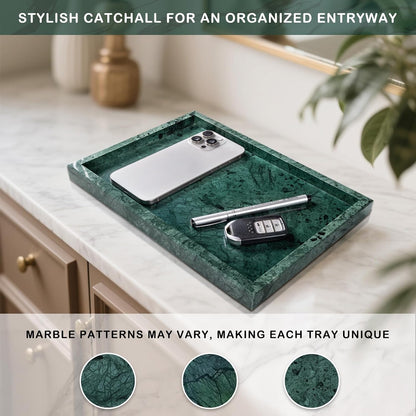 Marble Bathroom Tray for Countertop & Home Decor, Natural Decorative Marble Tray for Jewelry & Perfume Organizer, Luxury Stone Vanity Trays for Dresser, Kitchen Counter, 12" x 8", Gray Black