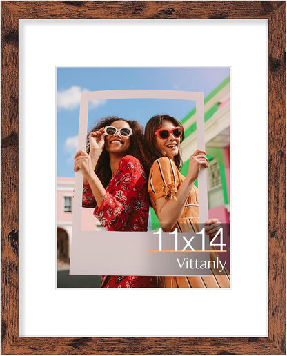 Vittanly 11x14 Picture Frame, Display Pictures 8x10 with Mat or 11x14 without Mat, Photo Frame for Wall Mounting, Black, 1 Pack - Colors A