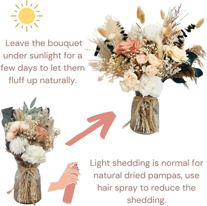 100pcs Artificial Flowers Arrangement With Vase Included, Dining Table Centerpiece Decorations, Fake Flowers in Vase, Dried Pampas Grass Floral Centerpieces, Coffee Table Decor, Centro de Mesa