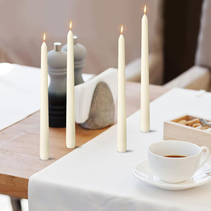 OSHINE Ivory 10 Inch Taper Candles - 12 Pack Long Taper Candle Dripless Unscented Smokeless & Emergency 7-8 Hours Long Burning Tall Candlesticks Ideal for Weddings, Dinner Party, Easter