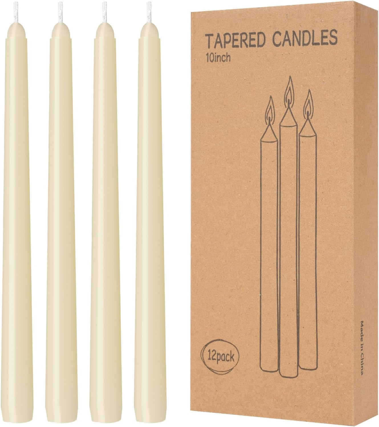 4 Pack Ivory Taper Candles - Taper Candles 10 Inch Dripless, Smokeless & Unscented - 8 Hours Long Burning - Hand Poured Tall Candlesticks - Ideal for Weddings, Dinner Parties, and Home Decor