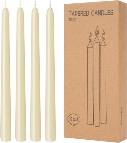 4 Pack Ivory Taper Candles - Taper Candles 10 Inch Dripless, Smokeless & Unscented - 8 Hours Long Burning - Hand Poured Tall Candlesticks - Ideal for Weddings, Dinner Parties, and Home Decor