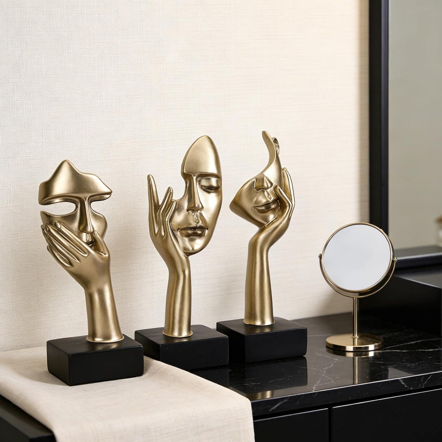 3 Pcs Thinker Small Statue Set - Black Gold Home Decor Abstract Art Figurines for Shelves, Living Room Coffee Table, Office Desktop (3 Pcs Gold, 6")