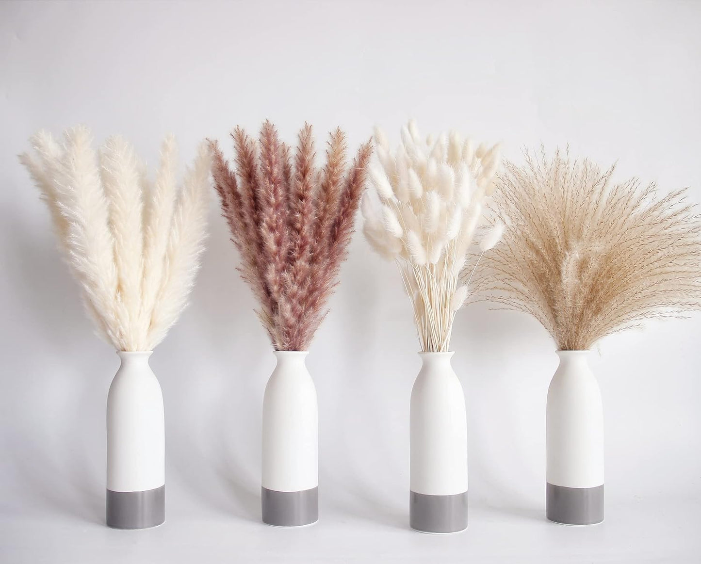 65PCS Pampas Grass Decor, Including pompas Floral, Reed Dried Grass and Bunny Tails Dried Flowers, Natural Dried Pampas Grass Bouquet for Boho Decor Wedding, Home Decoration