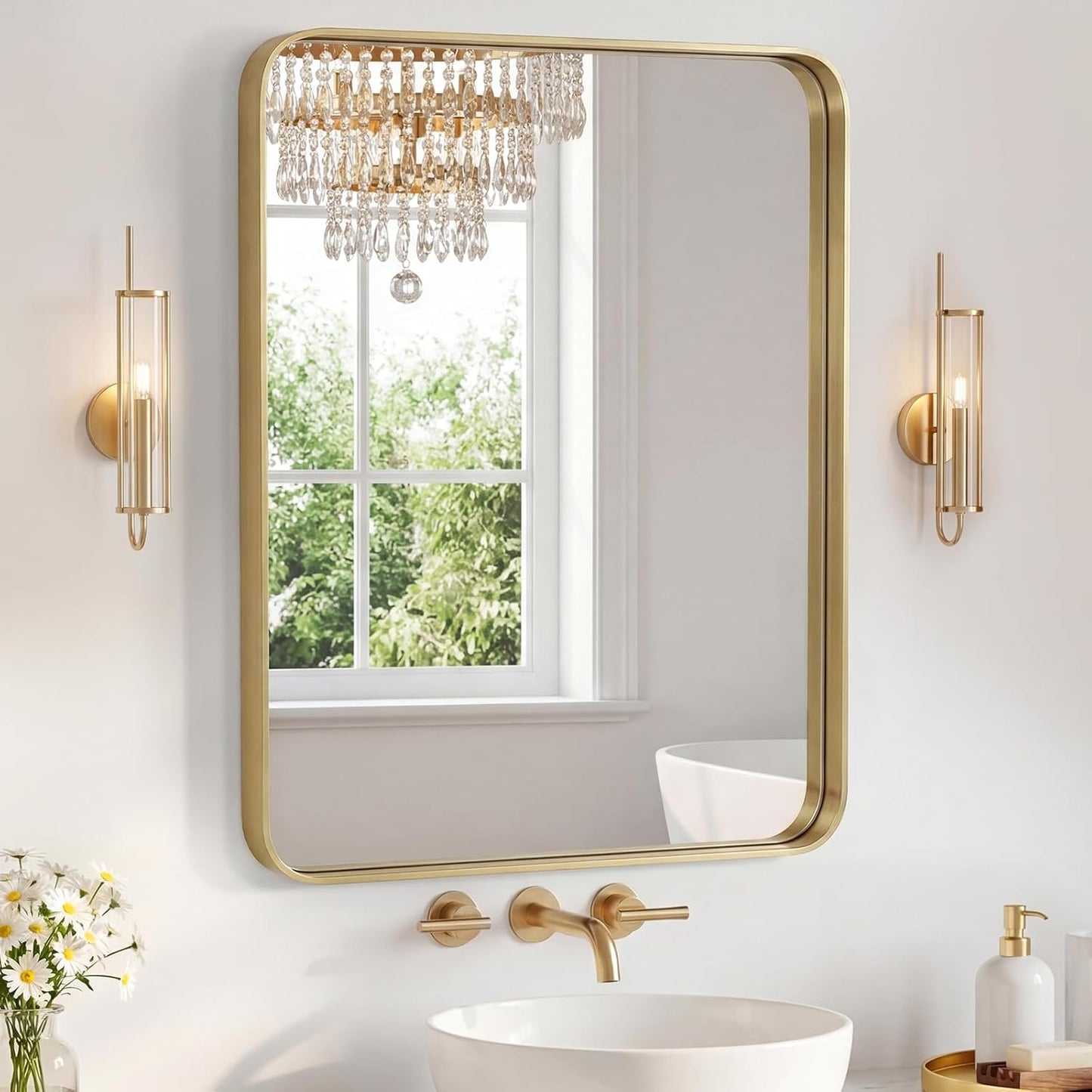 NEWBULIG Gold Round Wall Mirror 36 Inch, Bathroom Mirrors for Over Sink, Wall Decor for Bathroom, Entryway, Bedroom, Vanity
