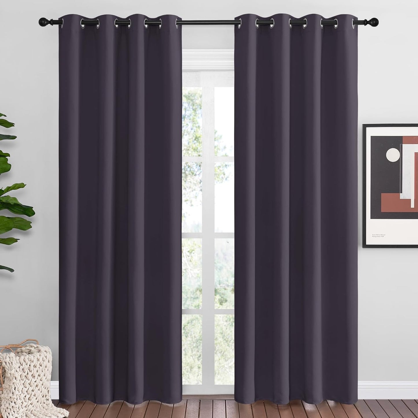 NICETOWN Halloween Pitch Black Solid Thermal Insulated Grommet Blackout Curtains/Drapes for Bedroom Window (2 Panels, 42 inches Wide by 63 inches Long, Black) - Colors D