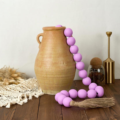OMISHE Extra Large Wood Bead Garland with 1.6" Diameter Wooden Beads and Tassels, 41" Long Rustic Farmhouse Country Decorative Beads for Home Tiered Tray Decor, Natural Beige