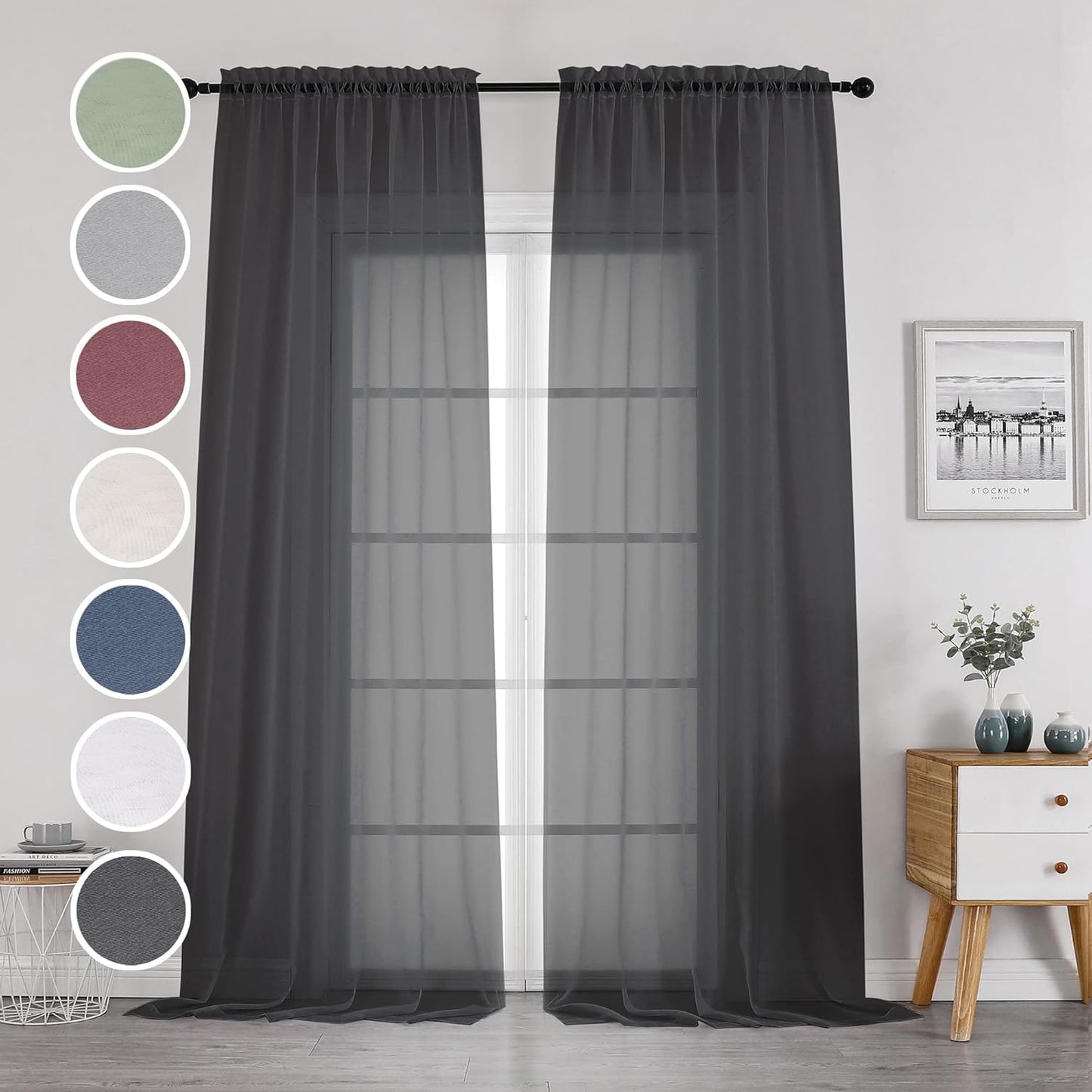 OWENIE Sheer Curtains 84 inches Long 2 Panels Set for Living Room/Bedroom, Rod Pocket Voile Sheer Panel Drapes, White, 2pcs, Each 42" W x 84" L - Colors B