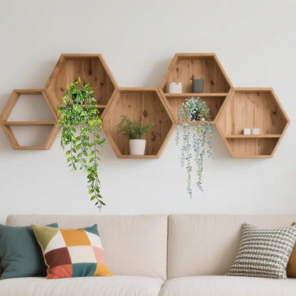Clearain 1pcs Fake Hanging Plants, Artificial Small Potted Plants, Mini Faux Succulent Plant for Indoor Outdoor Aesthetic Office Living Room Shelf Home Decor (Eucalyptus leaves-1pcs)