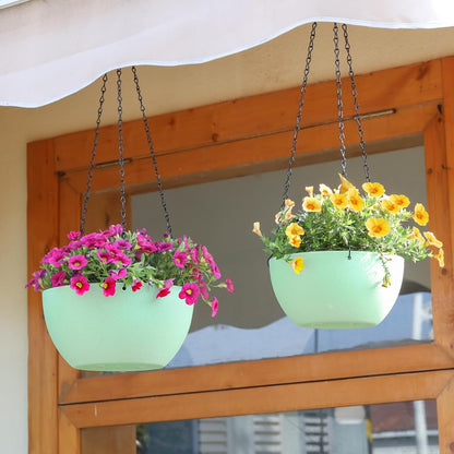 T4U Hanging Planters for Indoor Plants, 10 Inch Hanging Planter Outdoor 2 Pack, Hanging Basket with Drainage Holes, Hanging Plant Holder Indoor, Flower Pots, Plant Pots for Garden, Grey