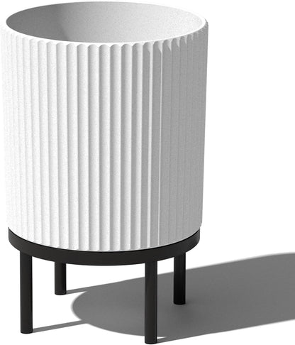 Veradek Demi Series Round Planter w/ Stand for Porch/Patio | Durable Plastic-Concrete & Wooden Stand | Modern Décor for Tall Plants, Flowers