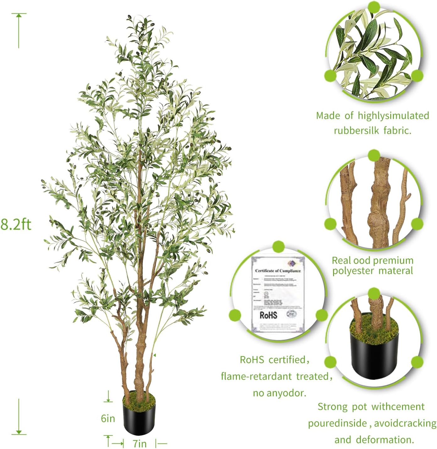 OXLLXO 7.2ft Artificial Olive Tree (85in) with Plastic Nursery Pot Faux Olive Silk Tree, Fruits Fake Plant for Office House Farmhouse Living Room Home Decor (Indoor/Outdoor)
