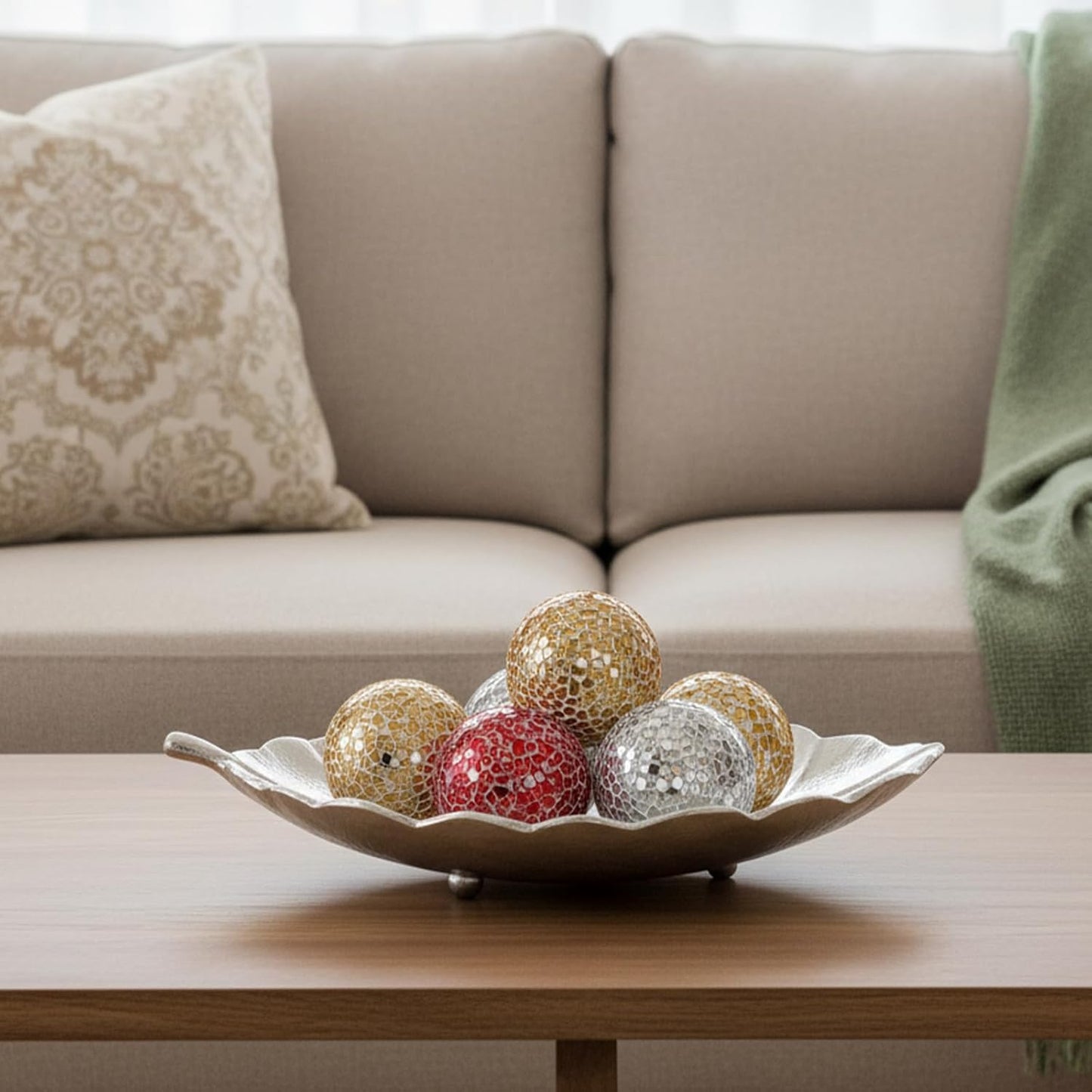 6 Pcs Decorative Balls for Bowls, 2.4 Inch Mosaic Sphere Balls Decorative, Mosaic Glass Orbs Centerpiece Balls Decoration for Vases Dining Table Home Living Room