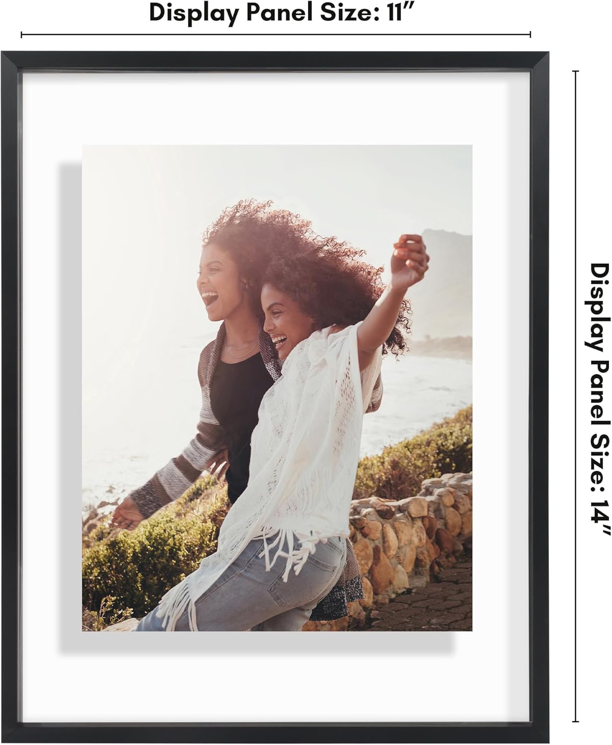 Americanflat Aluminum 11x14 Floating Picture Frame with Shatter-Resistant Glass - Use as 8x10 Picture Frame or Display 11x14 Photo - Signature Float Collection - Photo Frames for Wall Display - Black