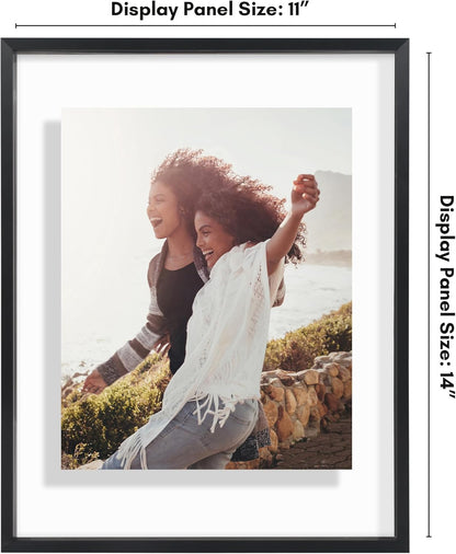 Americanflat Aluminum 11x14 Floating Picture Frame with Shatter-Resistant Glass - Use as 8x10 Picture Frame or Display 11x14 Photo - Signature Float Collection - Photo Frames for Wall Display - Black