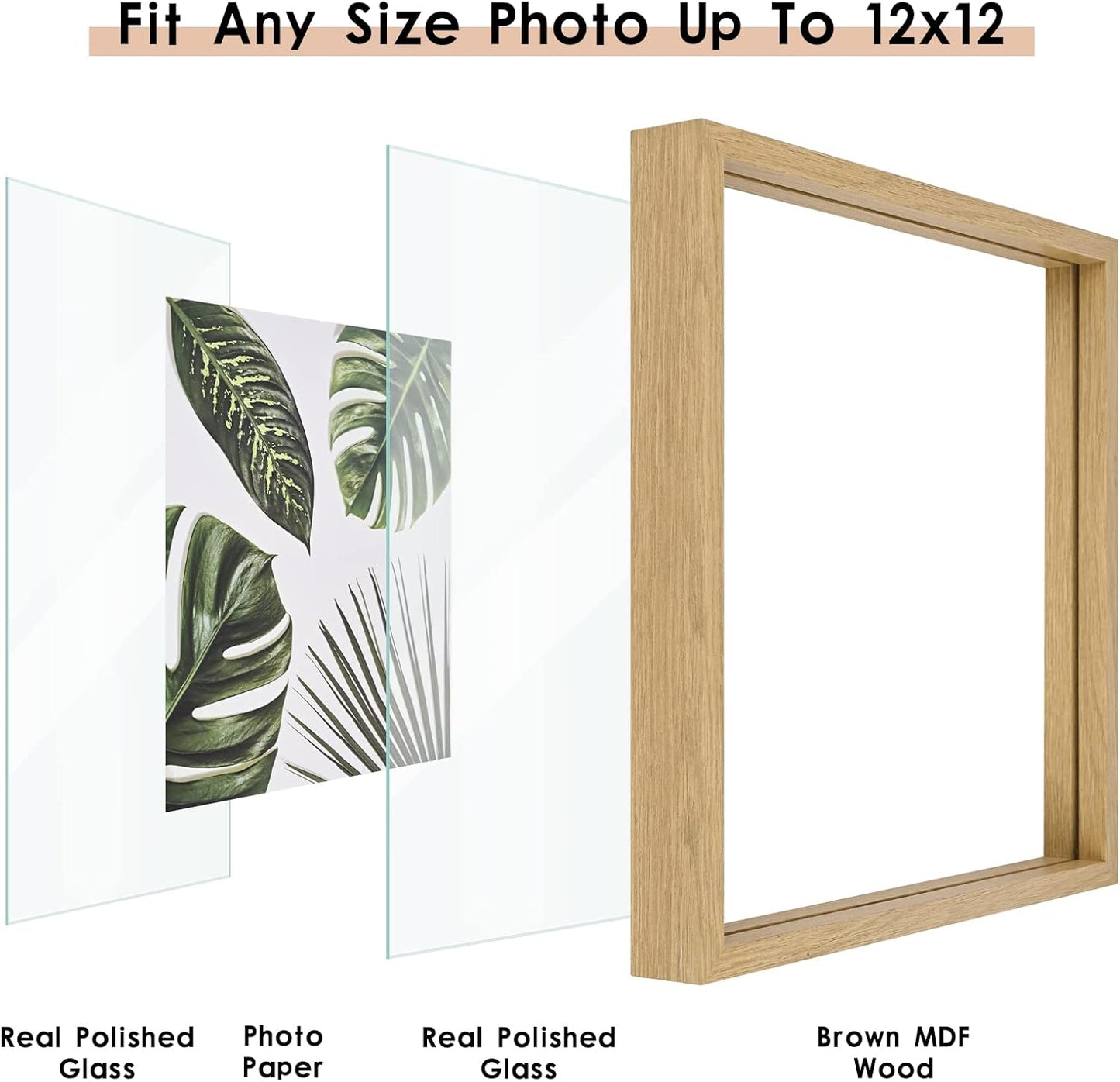 MUYE 11x14 Floating Frame Set of 2,Double Glass Rustic Frame,Display Any Size Photo up to 11x14,Wall Mount or Tabletop Standing,Natural