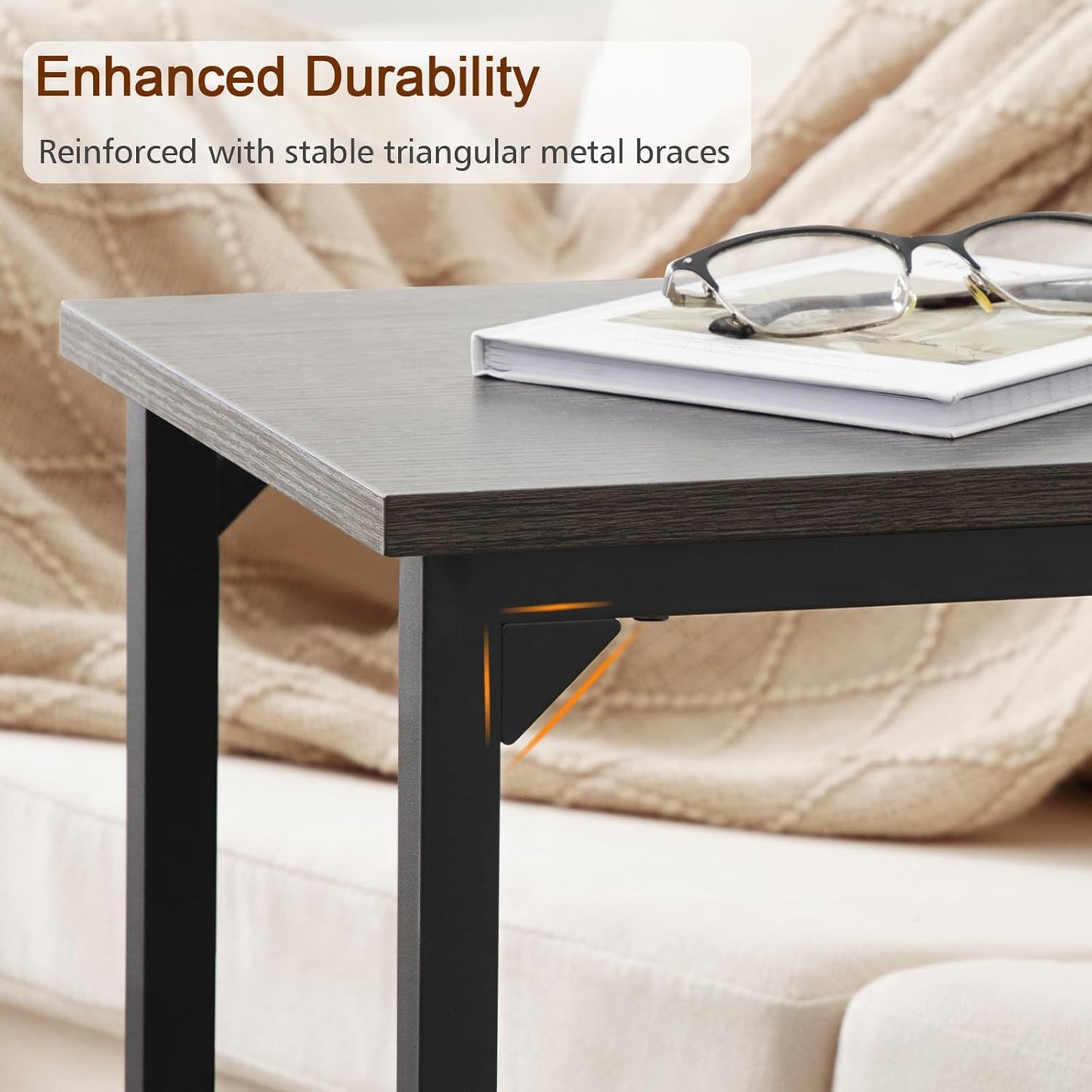 AMHANCIBLE C Shaped Side Table, End Tables Living Room Set of 2, Slide Under Couch Table for Sofa, TV Trays for Bedroom, Small Space, Rustic Brown HET02CBR