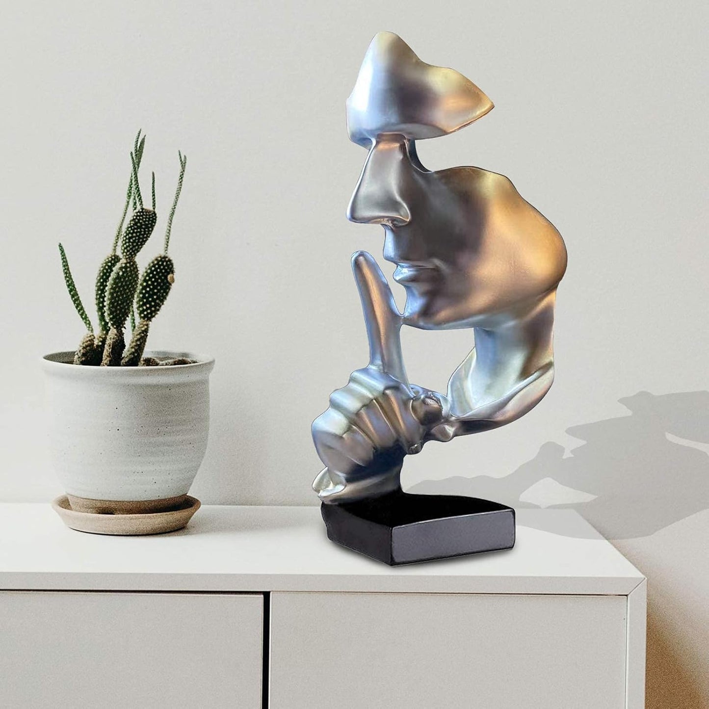 aboxoo Thinker Statue, Silence is Gold Abstract Art Figurine,Modern Home Resin Sculptures Decorative Objects,Table Top Decor for Livingroom Home Decor,Office Study Sculpture,Shh mask Statue(Gold)
