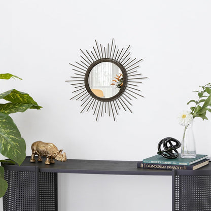 Gold Sunburst Mirrors for Wall Decorative Metal Round Art Mirrors Large Wall Decor Hanging Mirror for Bathroom Bedroom Living Room Vanity Entryway 16"