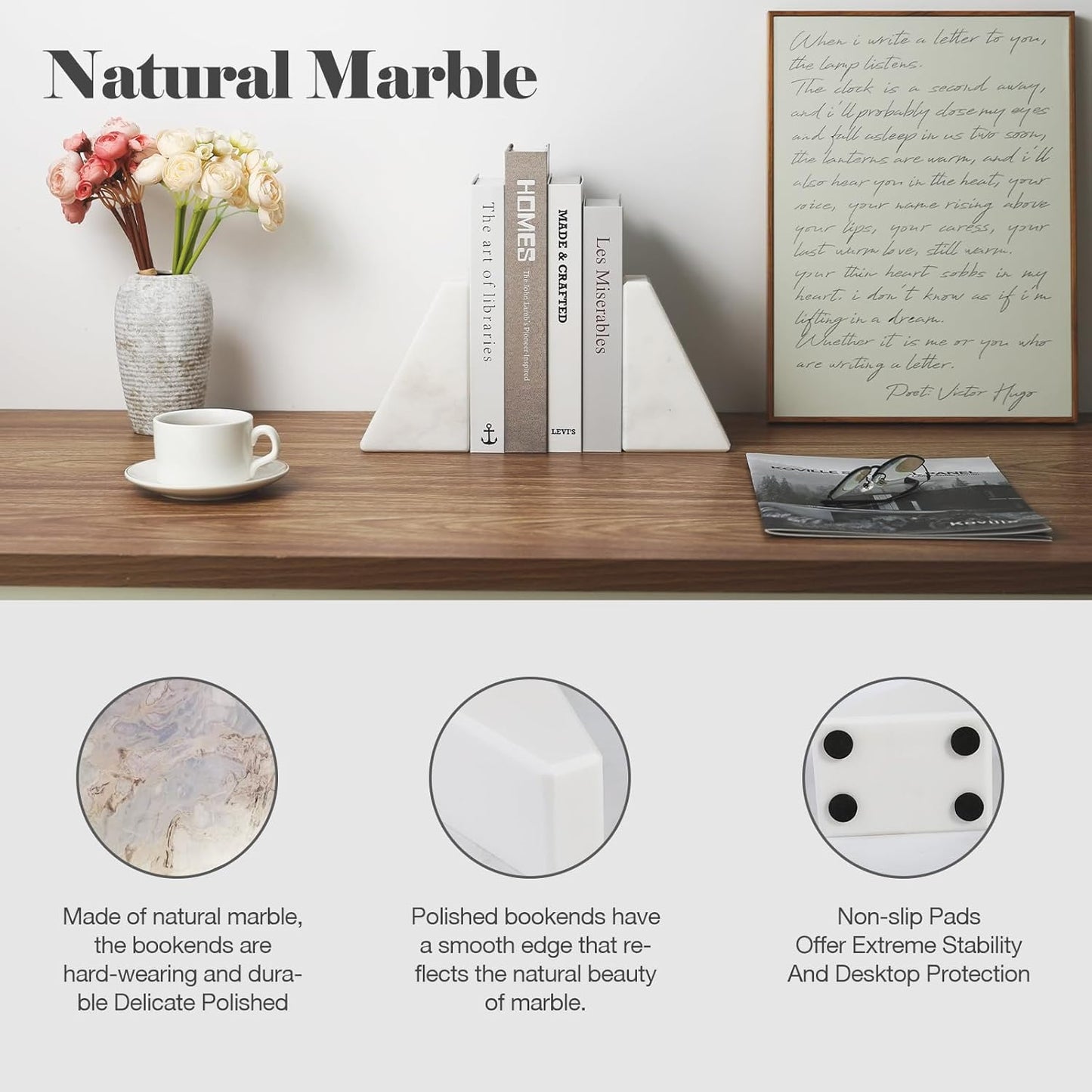 Karibiber Travertine Bookends for Heavy Books, Marble Decorative Bookends for Shelves, Heavy-Duty Stone Book Ends for Hardback Book & Cookbooks, Unique Book Stopper & Holder, Travertino Italy