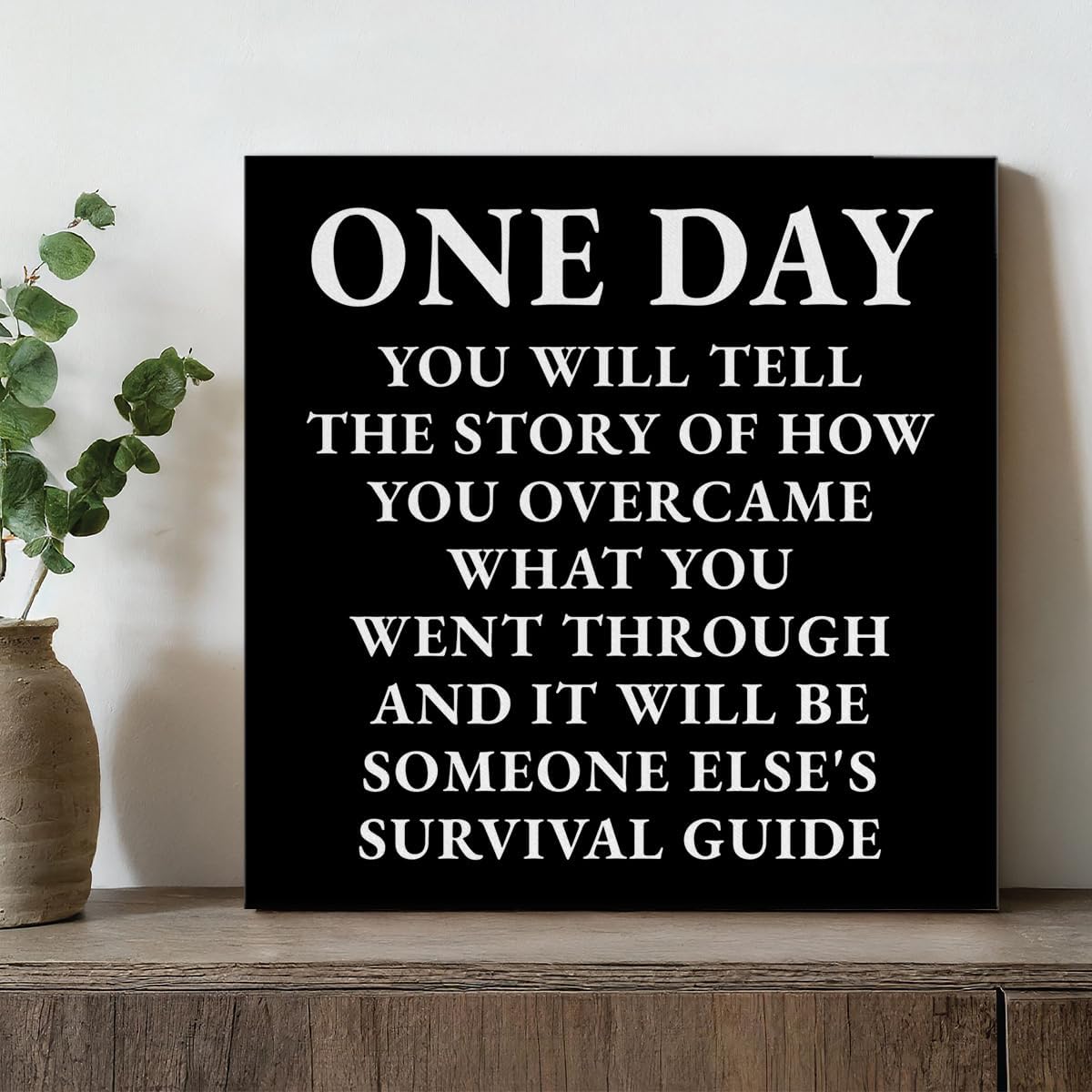 Inspirational Farmhouse Canvas Print Wall Art Decor One Small Positive Thought in the Morning Can Change Your Whole Day Sign Painting Plaque Rustic Home Decoration (8 X 8 Inches, Framed)