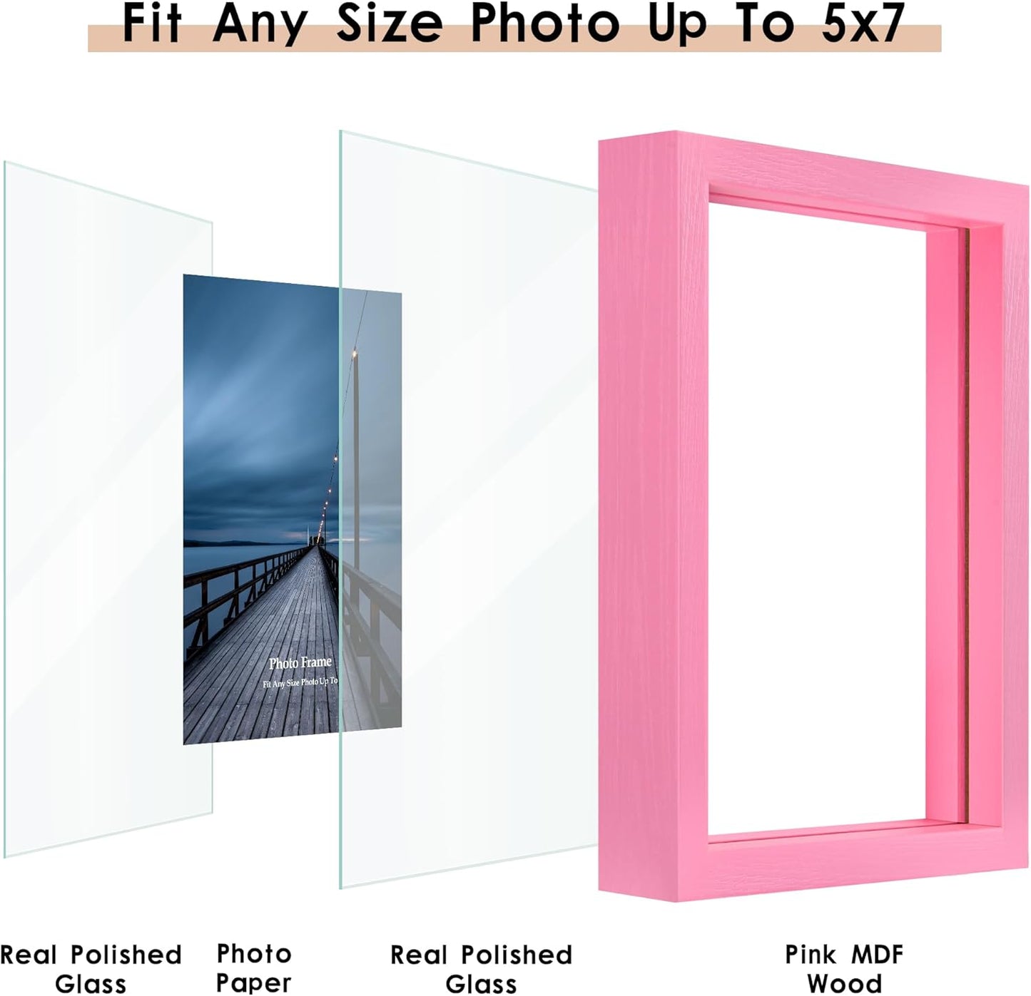 MUYE 11x14 Floating Frame Set of 2,Double Glass Rustic Frame,Display Any Size Photo up to 11x14,Wall Mount or Tabletop Standing,Natural