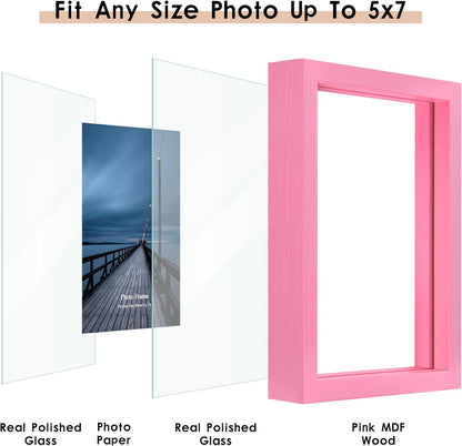 MUYE 11x14 Floating Frame Set of 2,Double Glass Rustic Frame,Display Any Size Photo up to 11x14,Wall Mount or Tabletop Standing,Natural