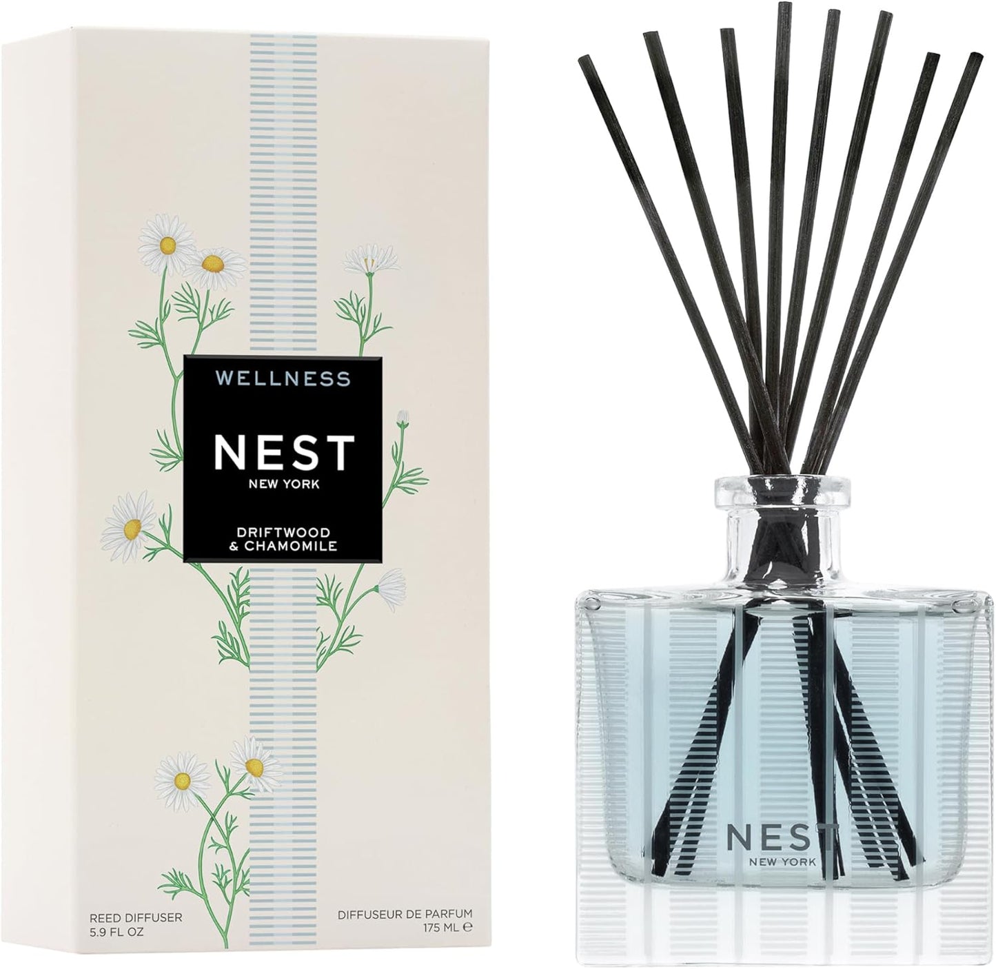NEST New York Reed Diffuser, Himalayan Salt & Rosewater - The Wellness Collection - 5.9 fl oz - Fragrance for Up to 90 Days - Reusable, Refillable Glass Holder - Includes 8 All-Natural Reed Sticks