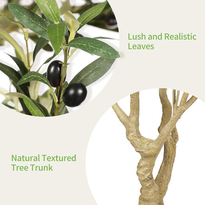 Realead Artificial Olive Tree 8ft - Large Faux Olive Tree with Realistic Leaves and Olives - Full and Grand Design Fake Olive Tree with Sturdy Base for Indoor Outdoor Office Decor