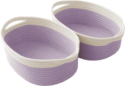 JMvicyroam Woven Basket,Small Rope Storage Bin with Handles & Ribbon Bag, Organizer for Shelves Closets,Gift Basket Empty for Birthday,Books,Dog Toys,White