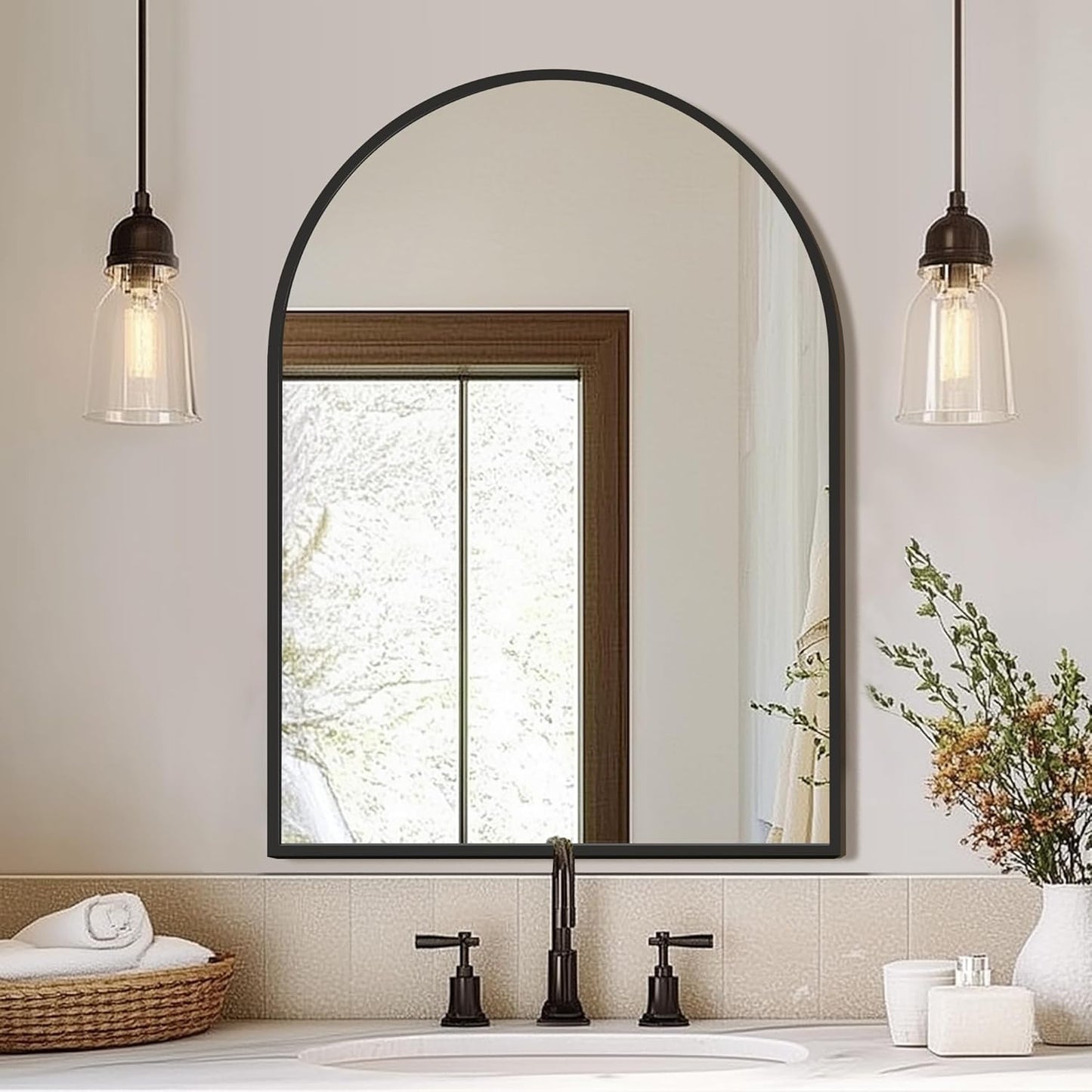 FICTOR Bathroom Mirror for Wall, Arched Vanity Bathroom Mirror for Over Sink, Metal Framed with HD Shatter-Proof Glass for Entryway, Living Room,Bedroom(2 Pack 24” x 36”, Black)